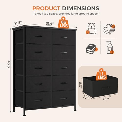 DUMOS 10 Drawer Dresser for Bedroom, Storage Organizer Chest of Drawers - Image 3