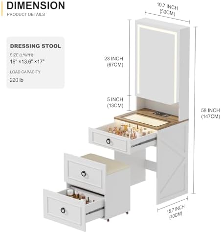 Small Vanity Desk with Mirror and Lights, Charging Station - Image 6