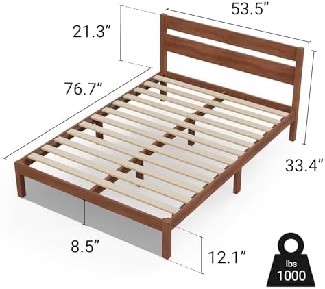 Full Bed Frame with Headboard Classic Wood Platform, Noise Free, Under Bed - Image 2