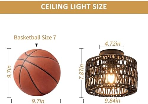 Rpzloila Rattan Ceiling Light, 1 Light Farmhouse Woven Flush Mount Ceiling Light - Image 5