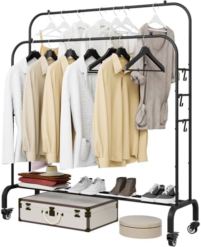 SUOERNUO Clothes Rack with Lockable Wheels Double Rods Metal Garment Racks by SUOERNUO