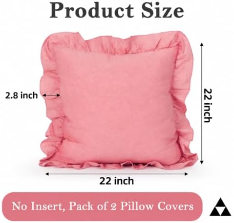 JoraLion Ruffled Throw Pillow Cover 22x22 Solid Pink - Image 4