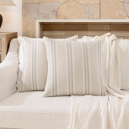 Hckot Dusty Blue Pillow Covers 16x16 Set of 2 Stripe Throw Pillows - Image 2