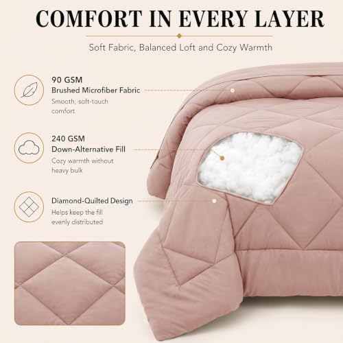CozyLux Queen Comforter Set 88"x88" Dusty Pink - Image 3