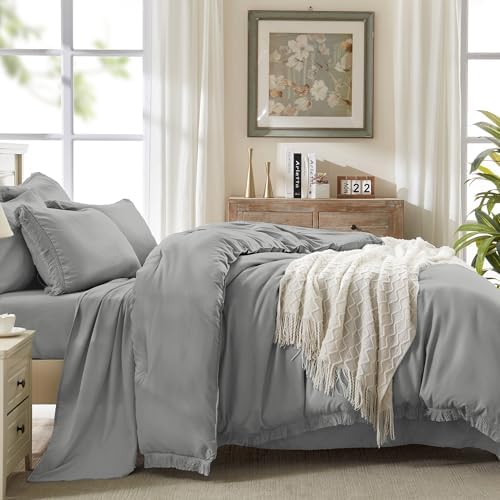 Andency Queen Comforter Set, 7 Pieces Medium Grey Bedding - Image 4