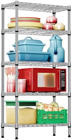 IZEUK 5-Tier Chrome Metal Storage Shelves, Heavy Duty Wire Shelving Unit by IZEUK