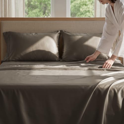 EverGrace 100% Rayon from Bamboo Sheet Set, Queen Size, Mocha Brown - Image 4