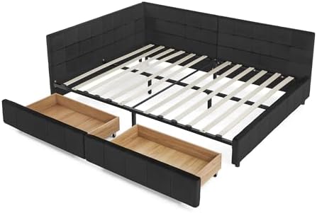 RuiSiSi Full Size Daybed with Storage Drawers, Velvet Corner Bed with L-Shaped - Image 7