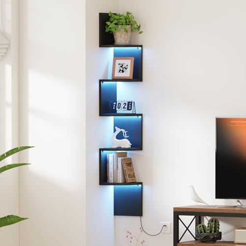 5-Tier Tall Corner Shelf with LED by Qupui