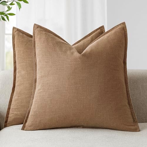 Foindtower Linen Solid Decorative Throw Pillow Covers 26x26 Light Brown by Foindtower