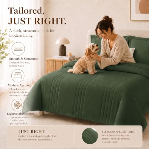 CozyLux Full Size Comforter Sets Olive Green - Image 4