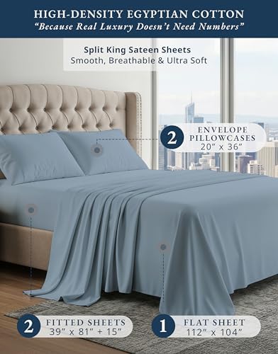Lane Linen Split King Sheets 100% Egyptian Cotton Sateen - Image 2