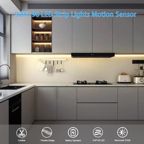 9.8Ft 90 LED Battery Operated Cabinet Strip Lights Motion Sensor - Image 6