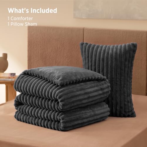 Bedsure Twin/Twin XL Fluffy Comforter Set, Cozy Fleece Dark Grey Bedding - Image 7