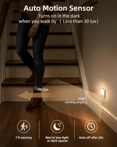 EZVALO Rechargeable Motion Sensor Night Lights, 4 Pack Magnetic Stick-On LED - Image 2