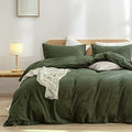 BESTOUCH Cotton Solid Duvet Cover Set Linen Feel Olive Green Queen by BESTOUCH