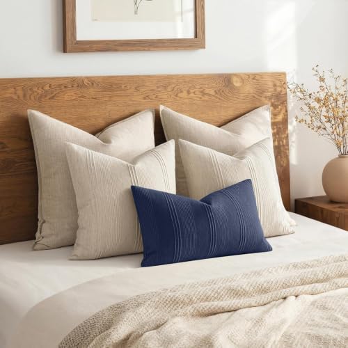 MIULEE Lumbar Striped Throw Pillow Covers 12x20 Navy Blue 2 Pack - Image 6
