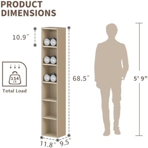 Zenira Corner Bookcase, Tall Narrow 6 Cube Storage Organizer, 6 Tier Shelf - Image 3