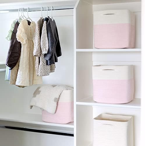 NaturalCozy 13 Inch Cube Storage Bins Cotton Rope Woven Baskets - Image 5