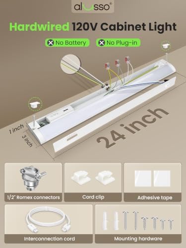 ALUSSO Hardwired 120V Under Cabinet Lighting 24 Inch Counter Kitchen Closet - Image 3