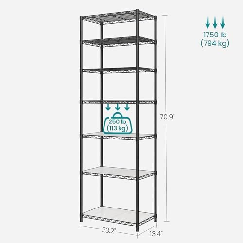 SONGMICS 7-Tier Storage Shelves, Adjustable Wire Shelving Unit, 8 Hooks - Image 3