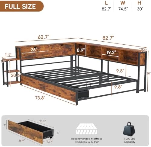Full Corner Bed Frame with Storage Bookcase and Bedside Rack - Image 3