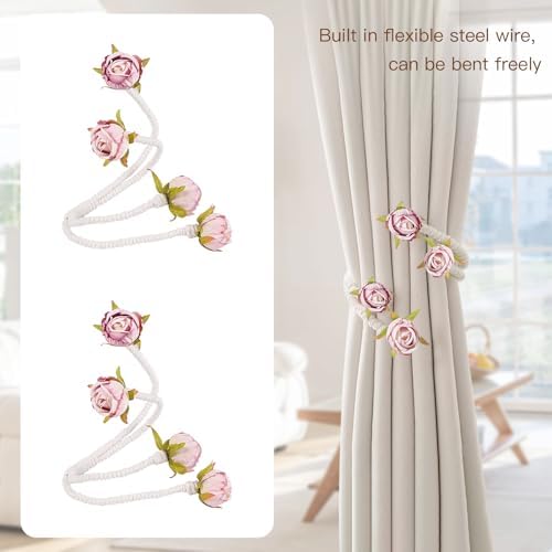 Decorative Pink Rose Curtain Tieback - Image 2