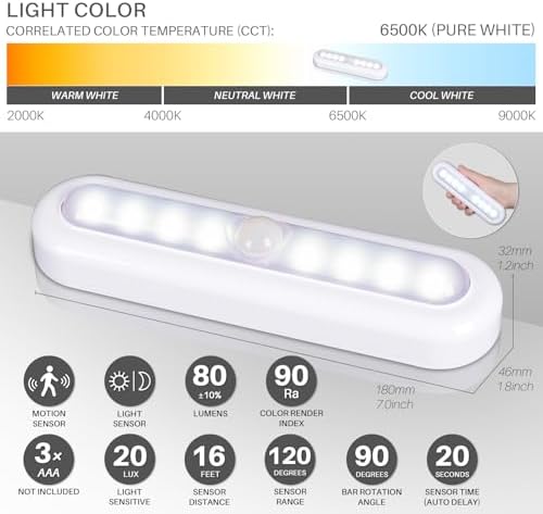 STAR-SPANGLED 7” Motion Sensor Lights Indoor AAA Battery, 3 Pack Cool White - Image 4