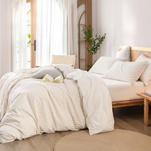 BESTOUCH Striped Duvet Cover Set 100% Washed Cotton, Oversized Full - Image 4