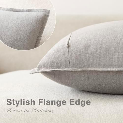 Foindtower Linen Solid Decorative Throw Pillow Covers 20x20 Inch Light Gray - Image 3