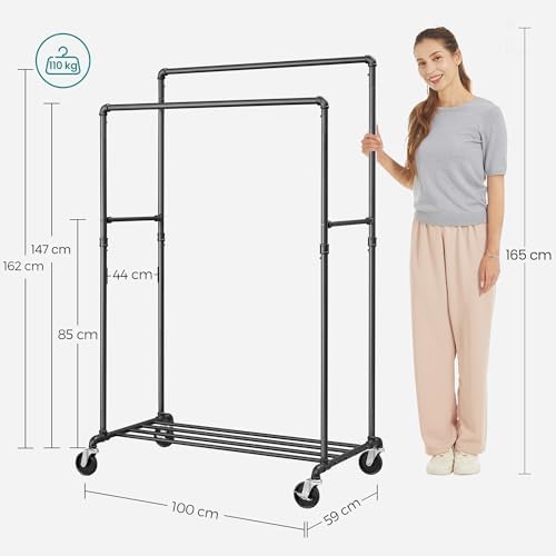 SONGMICS Heavy-Duty Clothes Rack, Double-Rod, Metal Frame on Wheels - Image 6