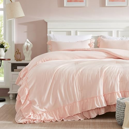 Cupocupa Blush Pink Comforter Set Queen, Lightweight Soft Shabby Chic Bedding - Image 3