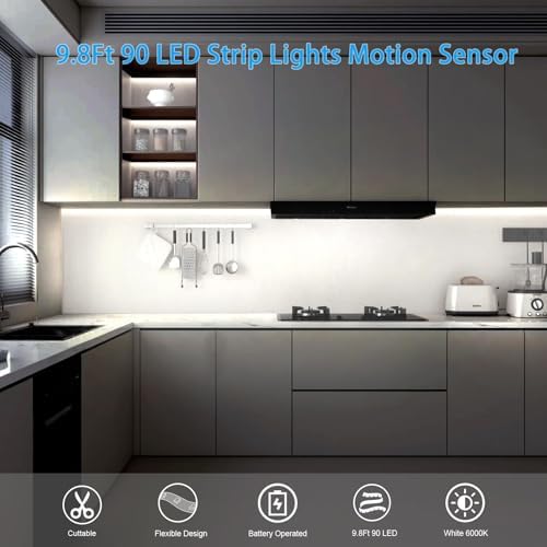 echosari Battery Operated Motion Sensor Led Strip Lights, 9.8Ft 90 LED Counter - Image 4