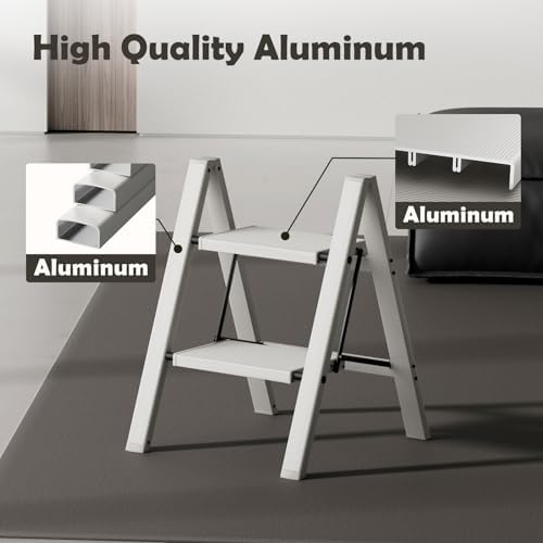 Taranta 2 Step Stool Foldable, Aluminum Step Ladder-Misty Gray - Image 3