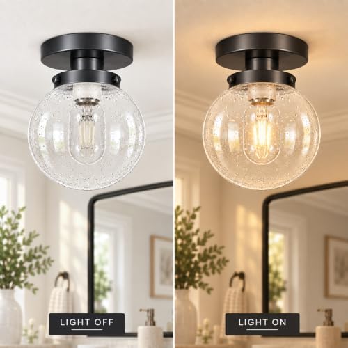 Small Semi Flush Mount Ceiling Light Fixtures, Vintage Globe Bubble Clear Glass - Image 5