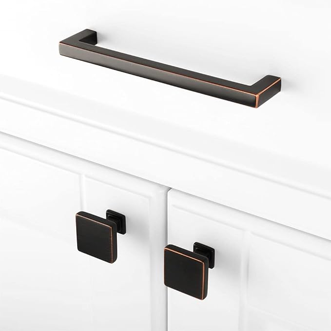 KOOFIZO 20 Pack Oil Rubbed Bronze Cabinet Knobs Bronze Drawer Knobs K08 Square Single Hole Cabinet Pulls for Cabinets Drawer Dresser Cupboard Bedroom Closet Bathroom Vanity