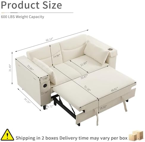 ​66" Multi-Functional Pull-Out Sofa Bed - Image 2