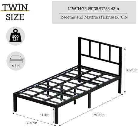 Bamboo Bed Frame with Headframe 12-Inch Solid Platform Bed with Wooden Slats - Image 2