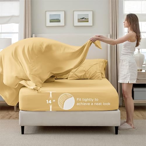 Bedsure Twin Comforter Set & Sheet Set, 5-Piece Yellow Bedding Set - Image 5