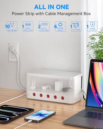 Power Strip with Cable Management Box, Large Cord Organizer Box - Image 2