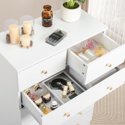 Karl home White 5-Drawer Dresser, Rose Gold Handles, Modern Bedroom Chest - Image 5