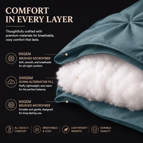 CozyLux King Comforter Set Mineral Blue, 7 Pieces Pintuck Bed in a Bag - Image 5