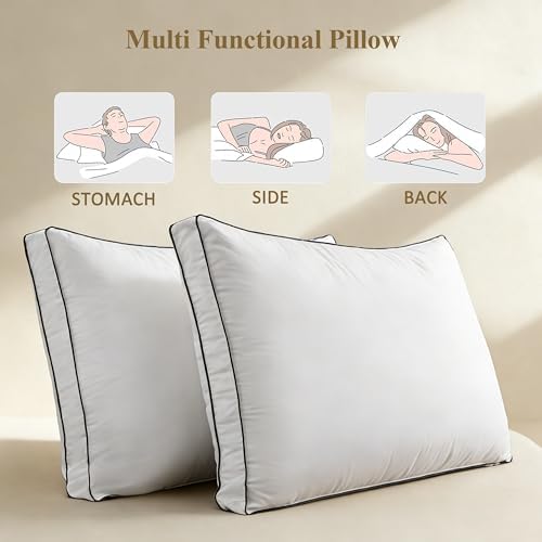 DOWNCOOL Goose Down Bed Pillows Queen Size Set of 2, Pillow Soft Support - Image 2