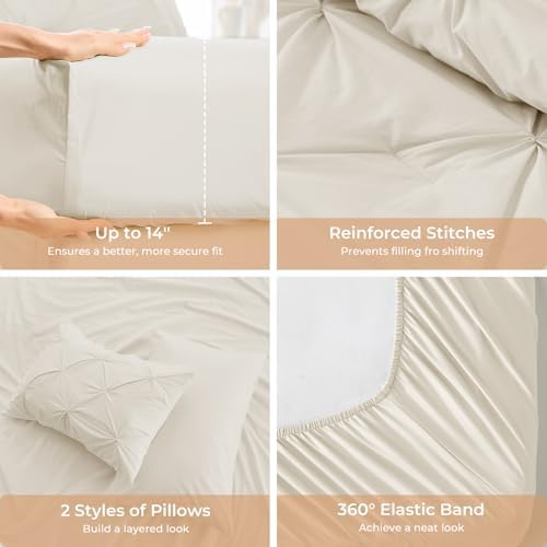 Sasttie Oversized Queen Comforter Set, 7-Piece Bed in a Bag, Pintuck Bedding - Image 5