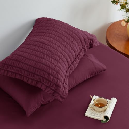 Seersucker Burgundy King Size Comforter Set, 7-Piece Bed in a Bag - Image 6