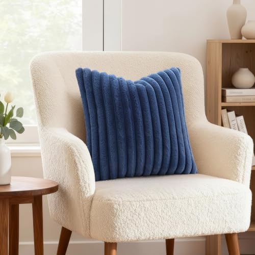 decorUhome Fall Faux Fur Throw Pillow Covers 16x16 Set of 2 Navy Blue - Image 4