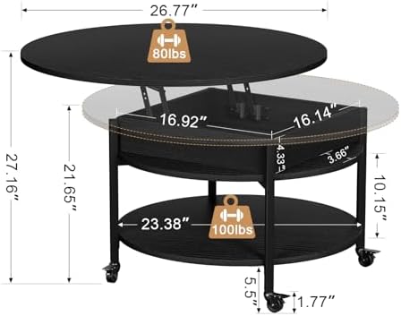 FABATO Small Round Lift Top Coffee Table - Image 3