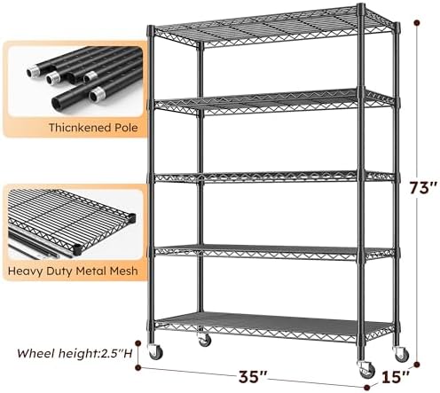 REIBII 5-Tier Storage Shelves 1660LBS Wire Shelving Unit - Image 3