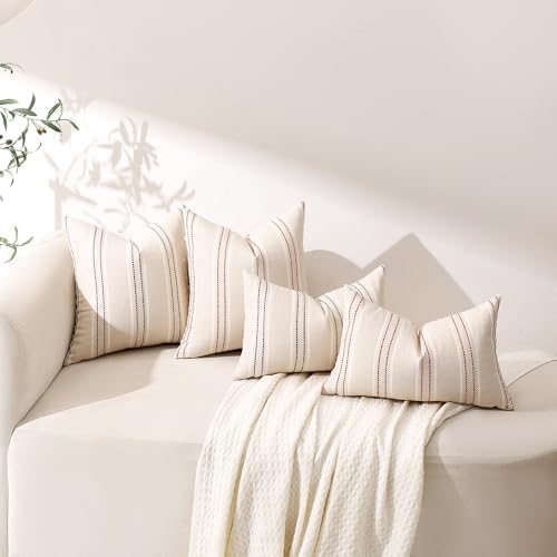 Hckot Fall Rust Terracotta Throw Pillow Covers 22x22 Stripe Pillow Covers - Image 5