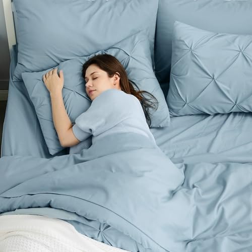 Bedsure 7-Piece Queen Comforter Set & Sheet Set, Light Blue Bed in a Bag - Image 3